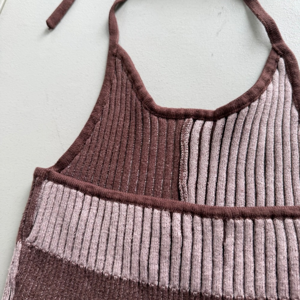 LA Hearts Women S Brown Tan Colorblock Ribbed Knit Halter Crop Top Boho Festival - Picture 12 of 12